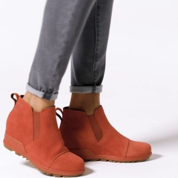Sorel Women's Suede Leather Wedge Heel Ankle‎ Booties Orange Comfort Casual 10 - Picture 1 of 16